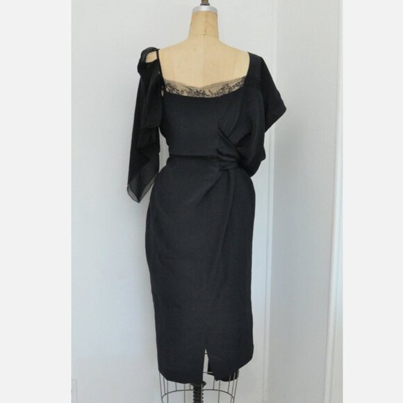 ANNE VALERIE HASH BLACK LACE CHIFFON TIE DRESS SIZE SMALL - Picture 2 of 10